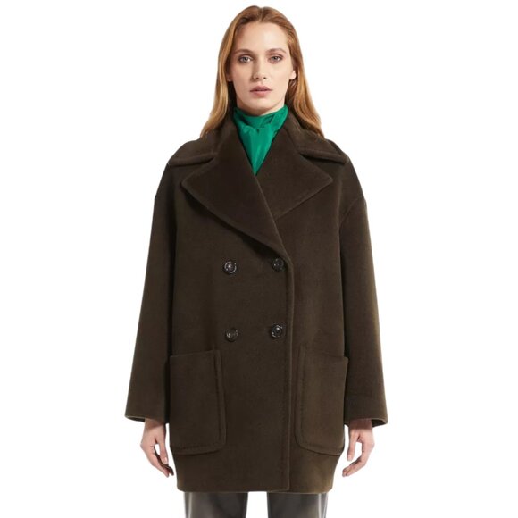 NWT Max Mara STUDIO Gelada Wool Pea Coat in Kaki Brown - Picture 4 of 5